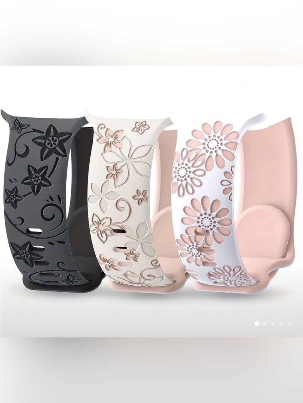 Floral Engraved Silicone Watch Band Set 45mm